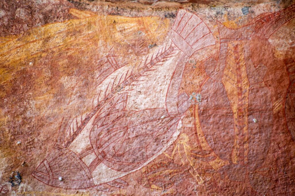 Ancient Australian Aboriginal rock art of a fish in the x-ray style