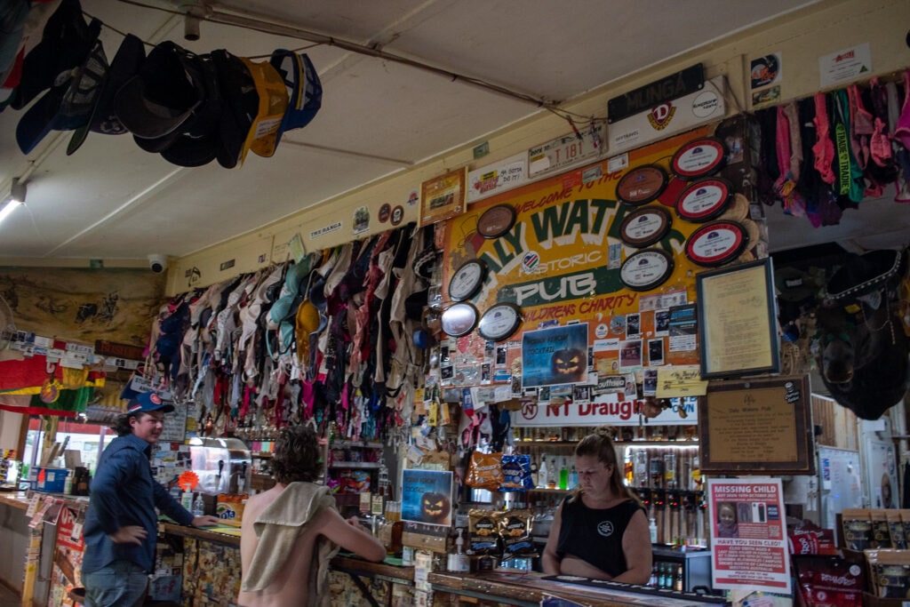 The inside of a typical Australian pub with unconventional decorations such as bras