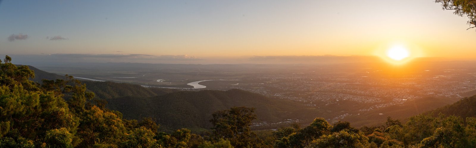 Panoramic views at sunset of Rockhampton from Mount Archer